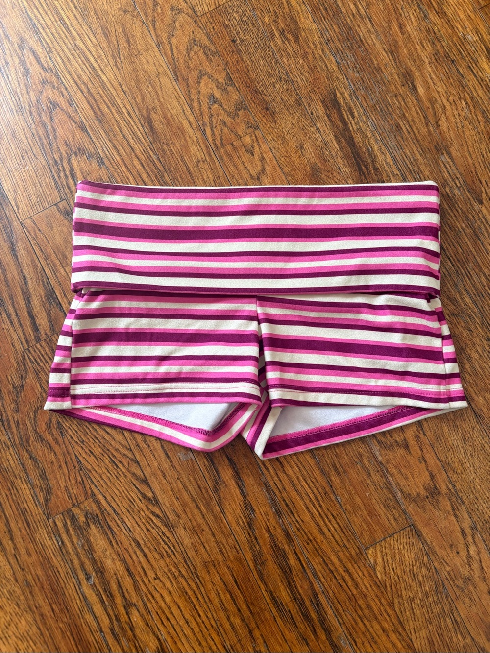 Blue Riot Striped Fold Over Soft Short Shorts Pink Yellow
